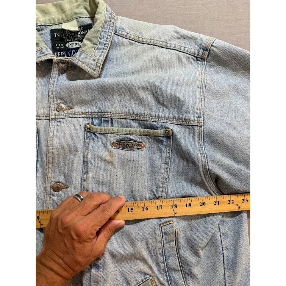Vintage Pepe CO Trucker Jacket Women XL Blue Denim Button Light Wash Long Sleeve